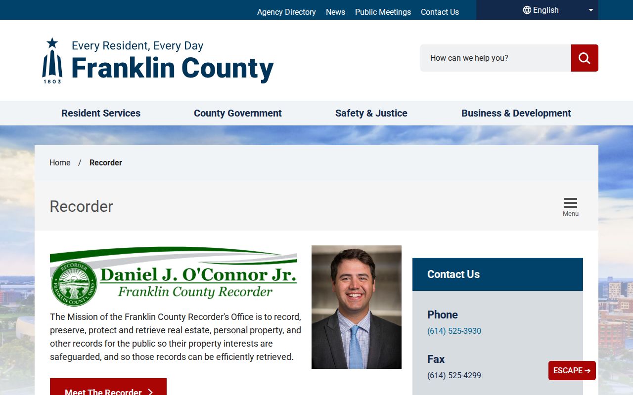 Ohio street-directory research at the Franklin County Recorder official-records search