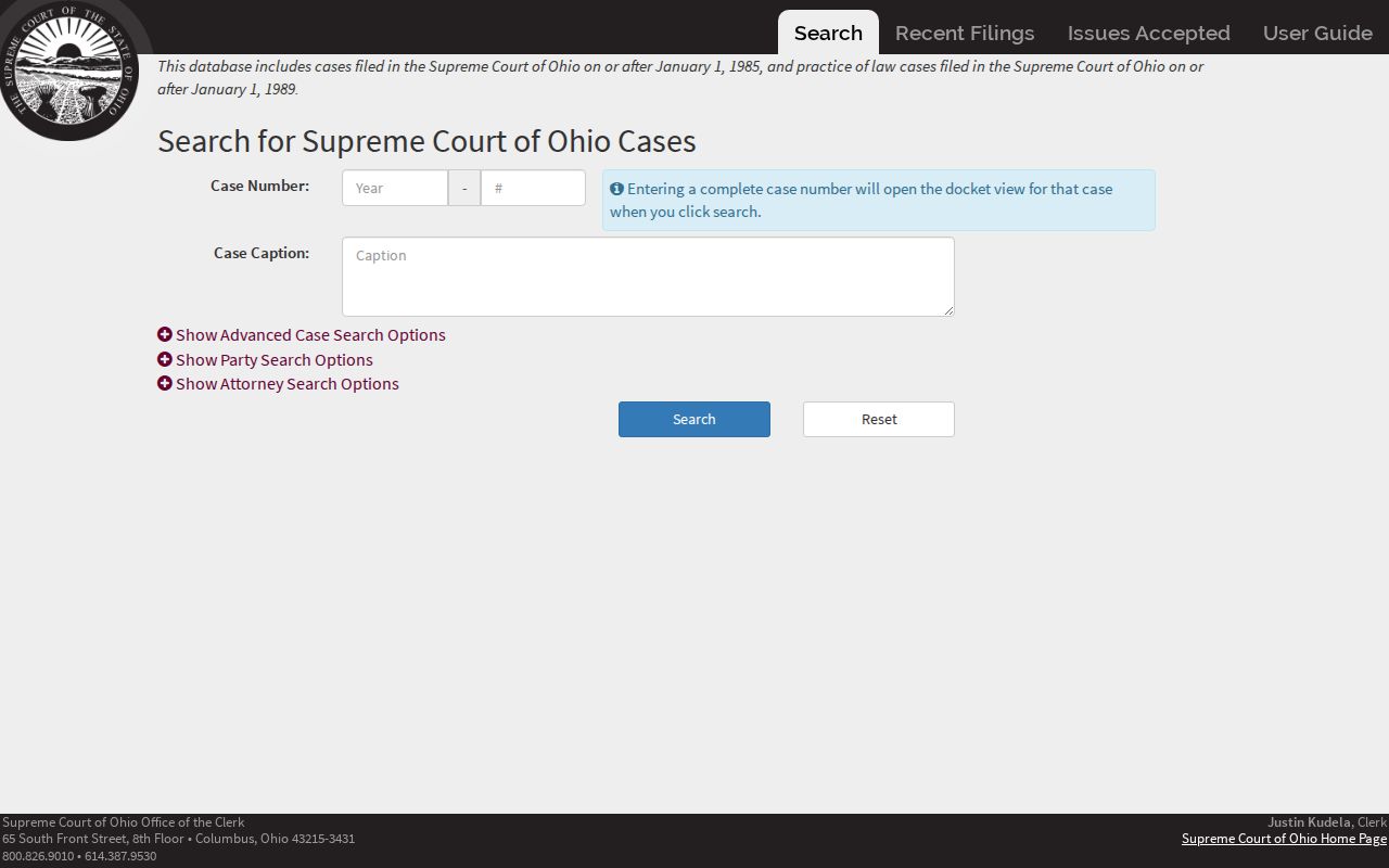 Ohio resident lookup view of the Supreme Court public docket